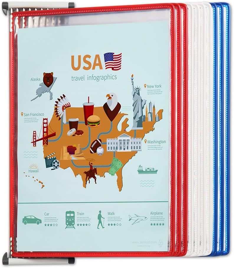 Tarifold DJOIS by - Wall Mount Reference System - Durable Steel Wire Frames - Letter-Size -10 Double-Sided Display Pockets - 20 Sheet Capacity - Adjustable Tabs - Made in France - National Flag: USA - Image 1